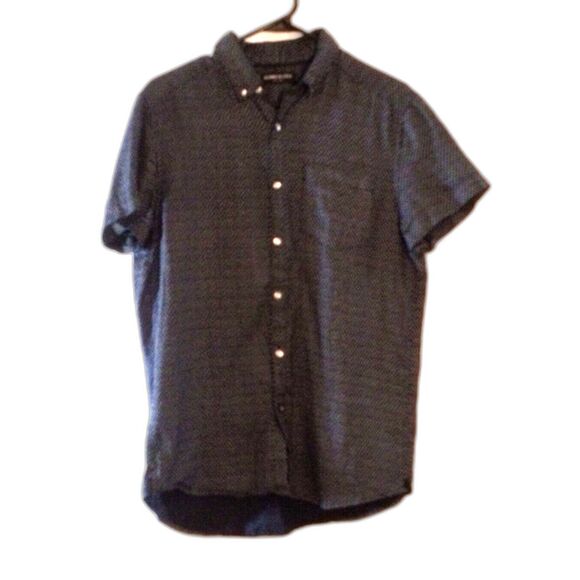 Kenneth Cole Men's Linen Navy Blue Print Short Sleeve Linen Shirt Size Small - Picture 1 of 5